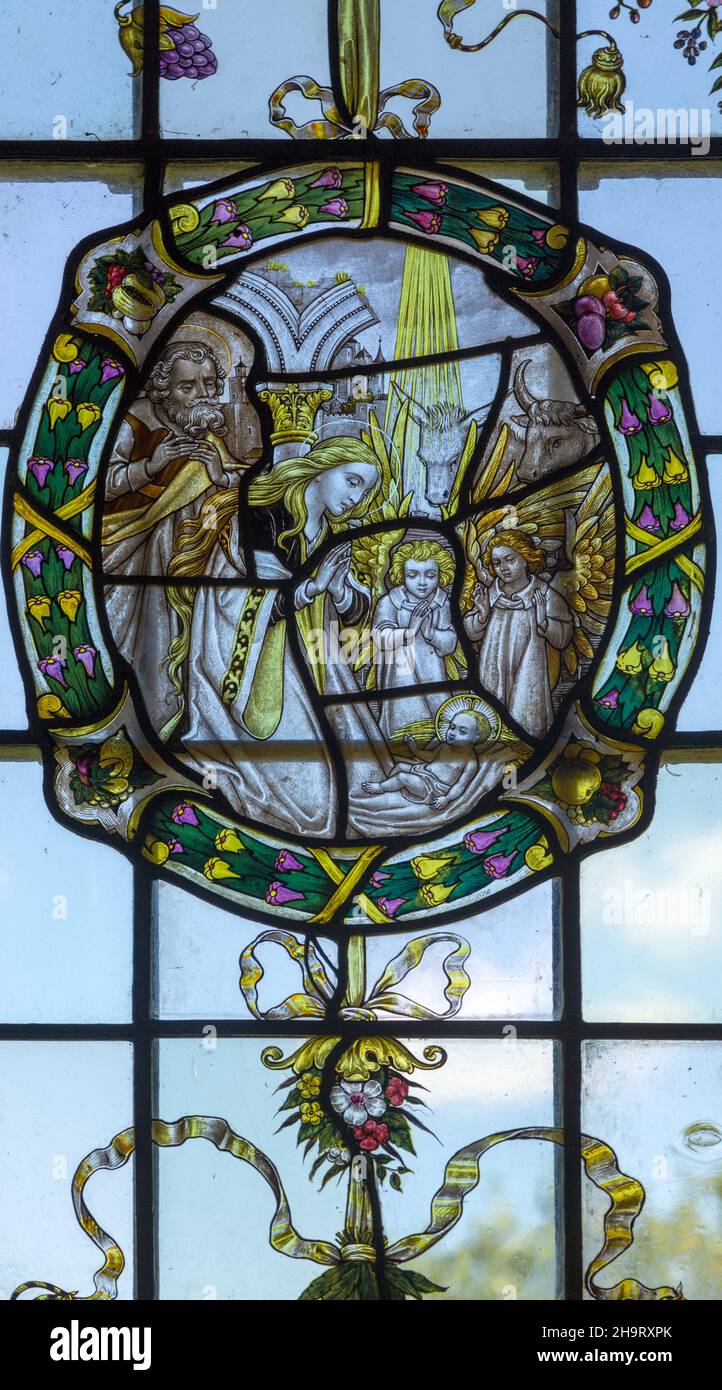 Stained glass window of wreathed oval roundel in Renaissance style by ...