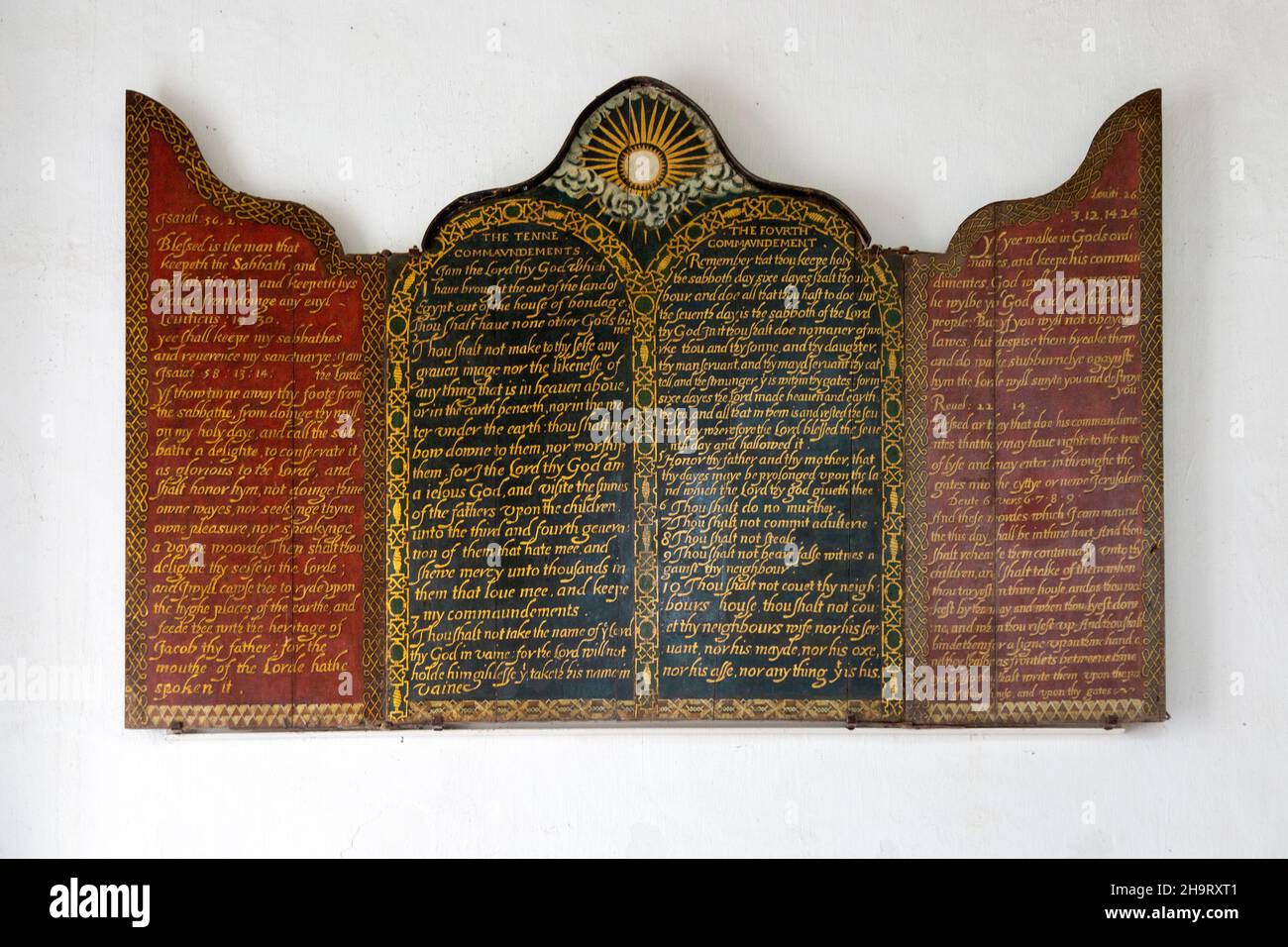 Decalogue prayer board Preston St Mary church, Suffolk, England, UK 16th century Stock Photo