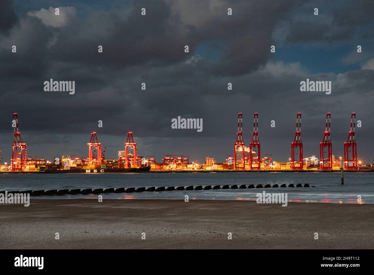 Liverpool 2 Container Terminal at dusk, England Stock Photo