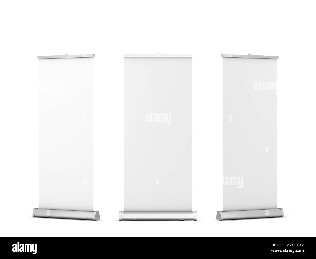 Blank rollup banner mockup. 3d illustration isolated on white background Stock Photo Alamy