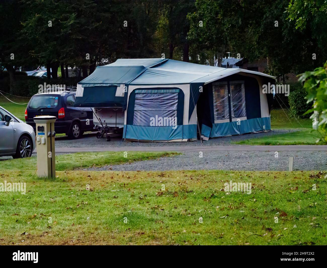 Trailer tent on a campsite, UK Stock Photo