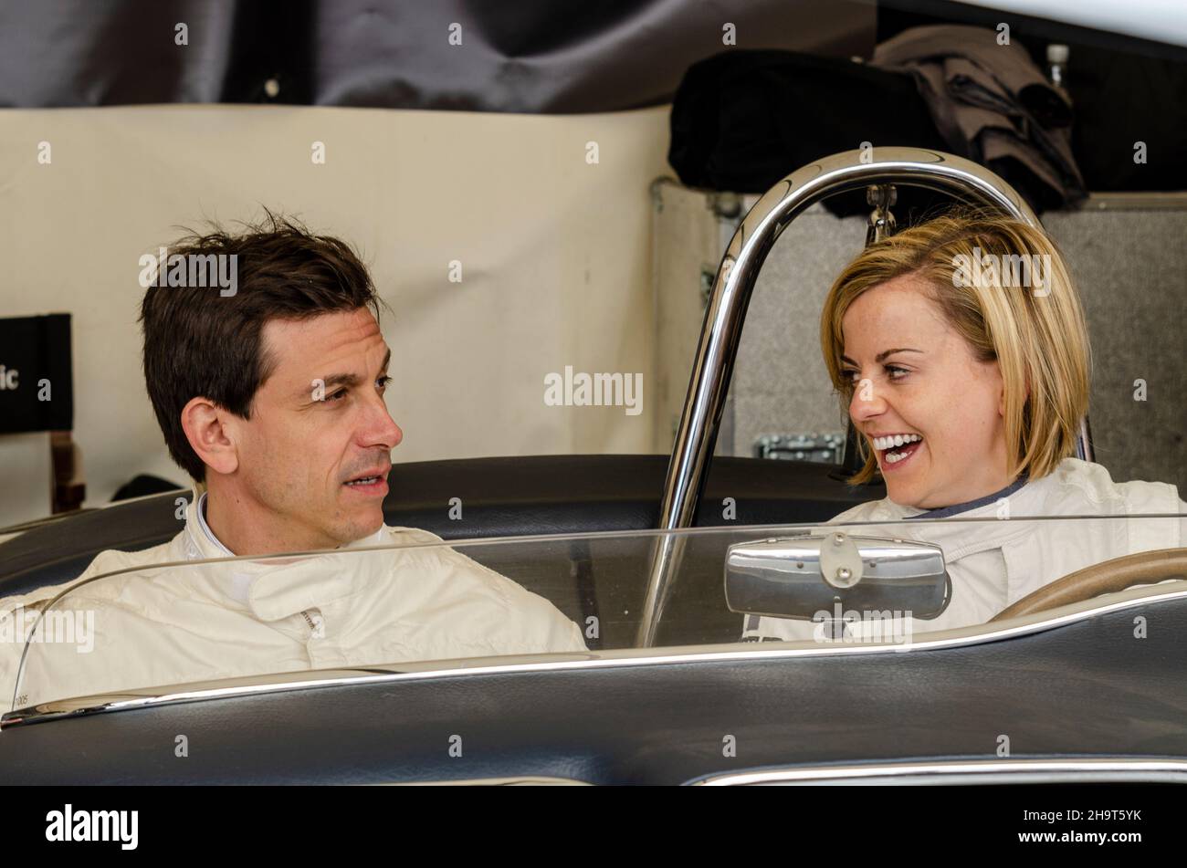 Toto Wolff and Susie Wolff at Goodwood Festival of Speed, UK, 2016, in a Mercedes car Stock Photo