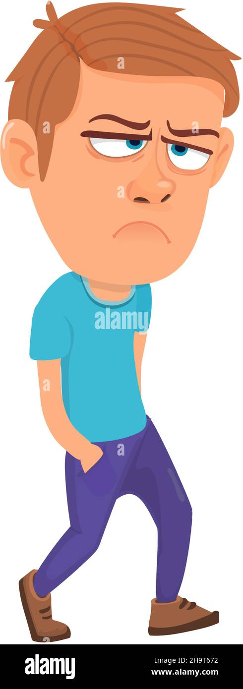 Sad boy walking. Unhappy kid in cartoon style Stock Vector Image & Art -  Alamy