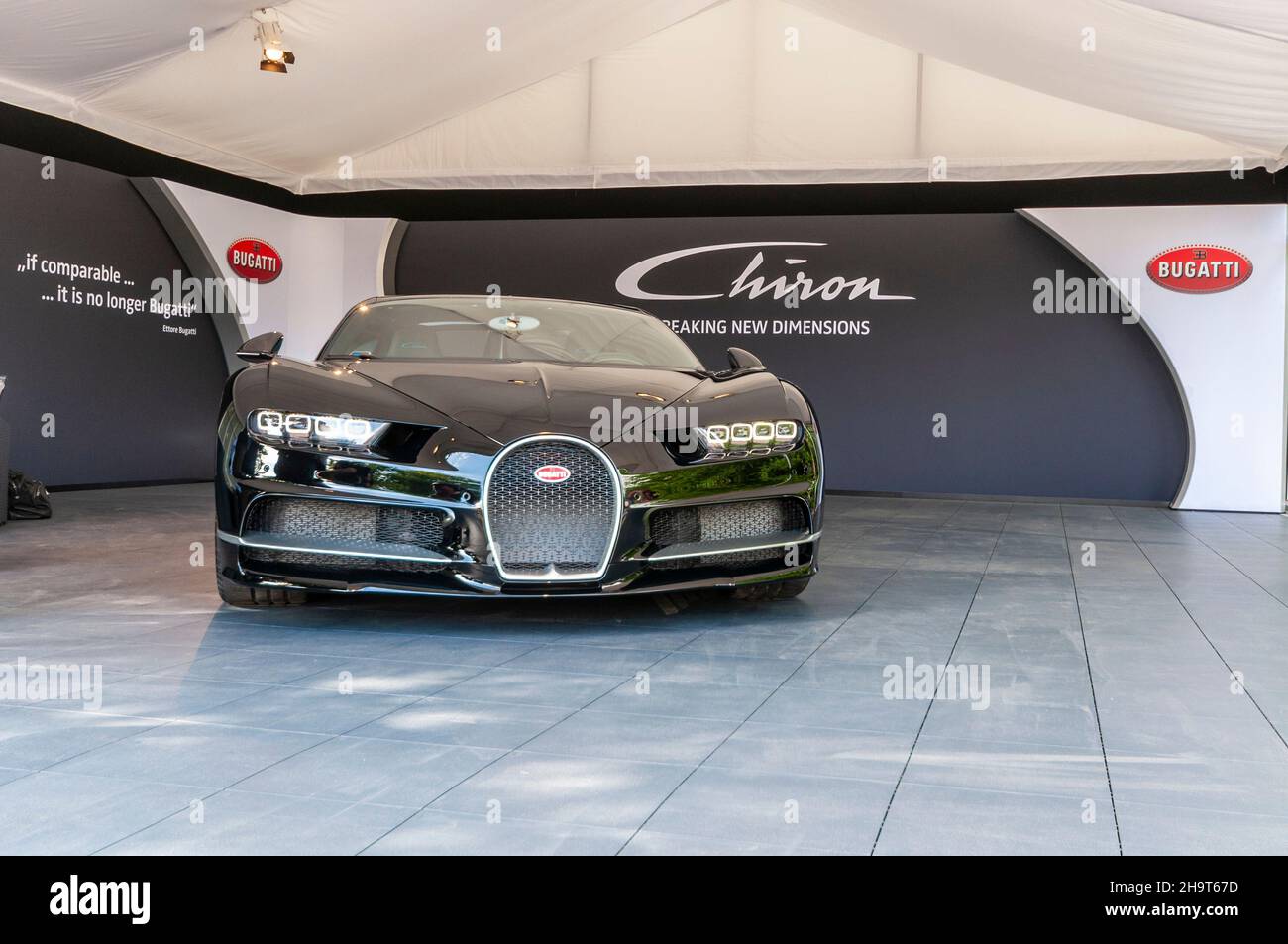 Bugatti Chiron on display at the Goodwood Festival of Speed, UK, 2016. Mid-engine two-seater sports car Stock Photo