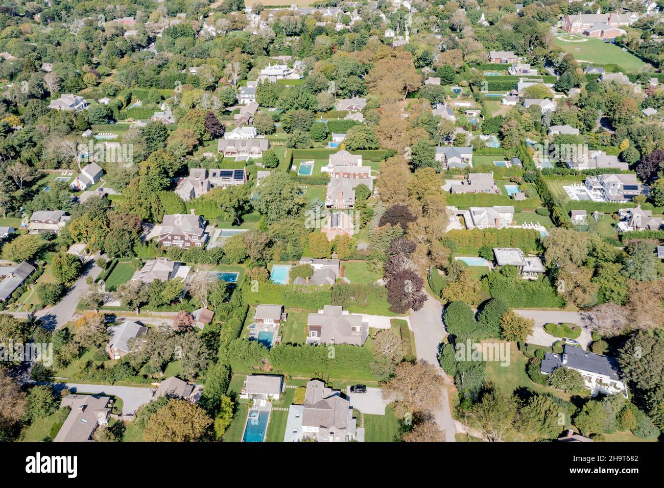 Aerial view of Hedges lane and Gansett lane homes in Amagansett, NY