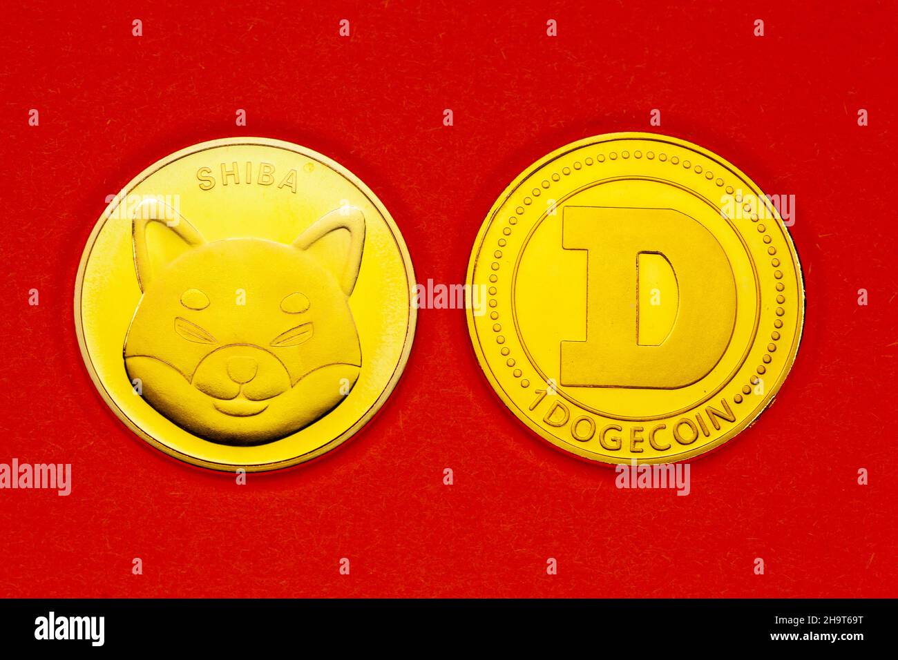 Shiba Inu and Doge coin meme cryptocurrency coins Stock Photo