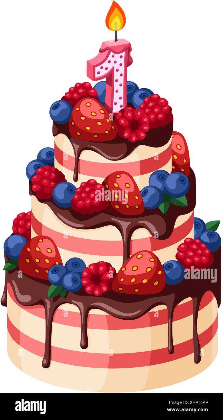 First birthday cake. One year anniversary. Fruit chocolate dessert Stock Vector Image & Art Alamy