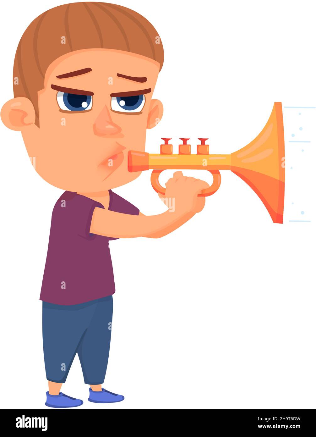 Boy playing trumpet. Kid blowing brass horn Stock Vector Image & Art