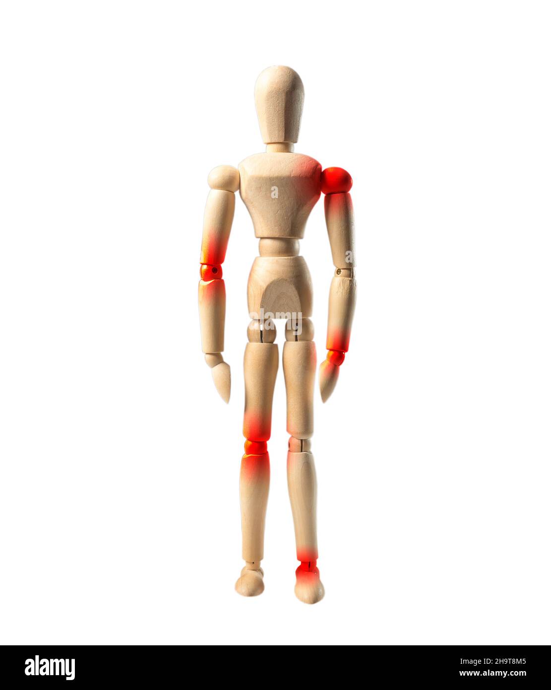 Joints ache concept. Person with red pain points in elbow, shoulder