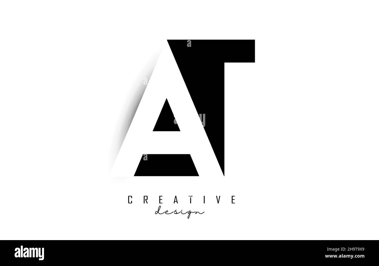 Letters AT Logo with black and white negative space design. Letters A ...