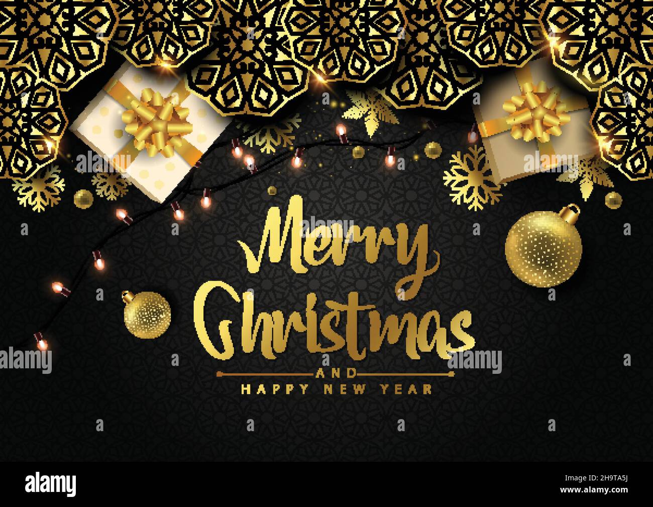 Merry Christmas lettering black background template. Greeting card ...