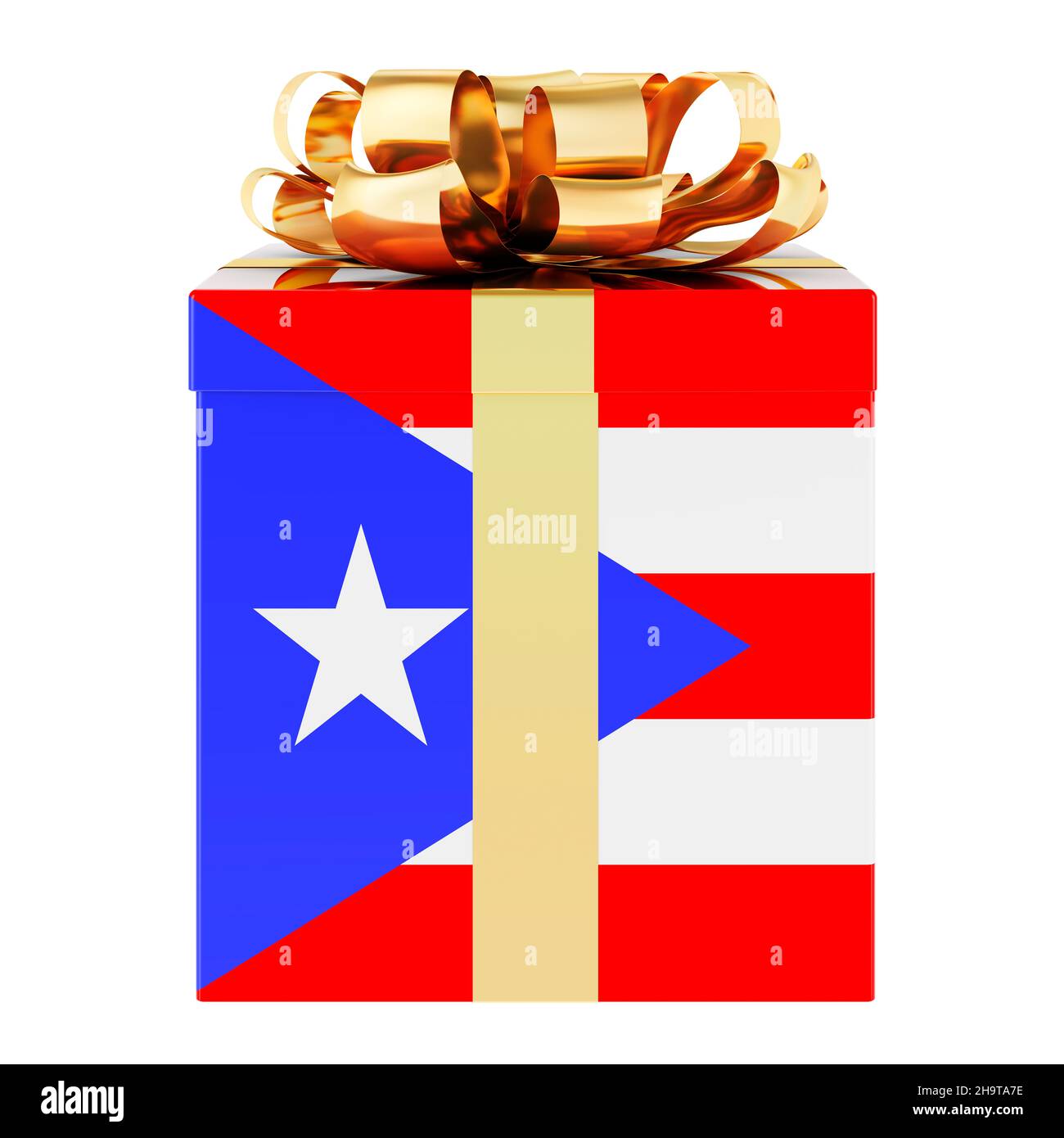 Gift box with Puerto Rican flag. Holiday in Puerto Rico, concept. 3D