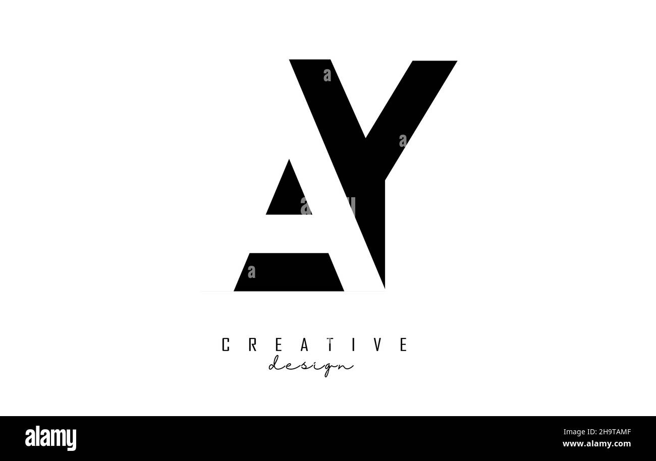 Letters AY Logo with black and white negative space design. Letters A