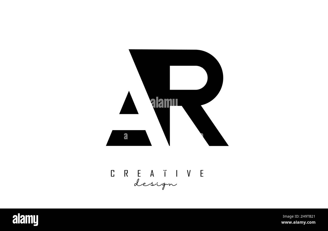 Letters AR Logo with black and white negative space design. Letters A and R with geometric typography. Creative Vector Illustration with letters. Stock Vector