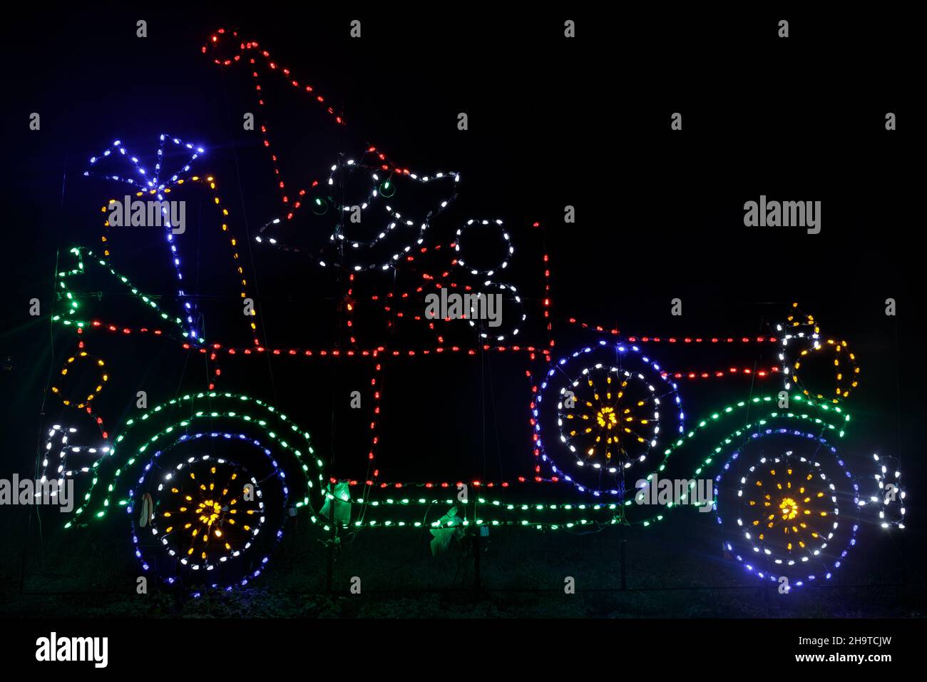 Elf in classic car light up at the Fantasy of Lights in Los Gatos