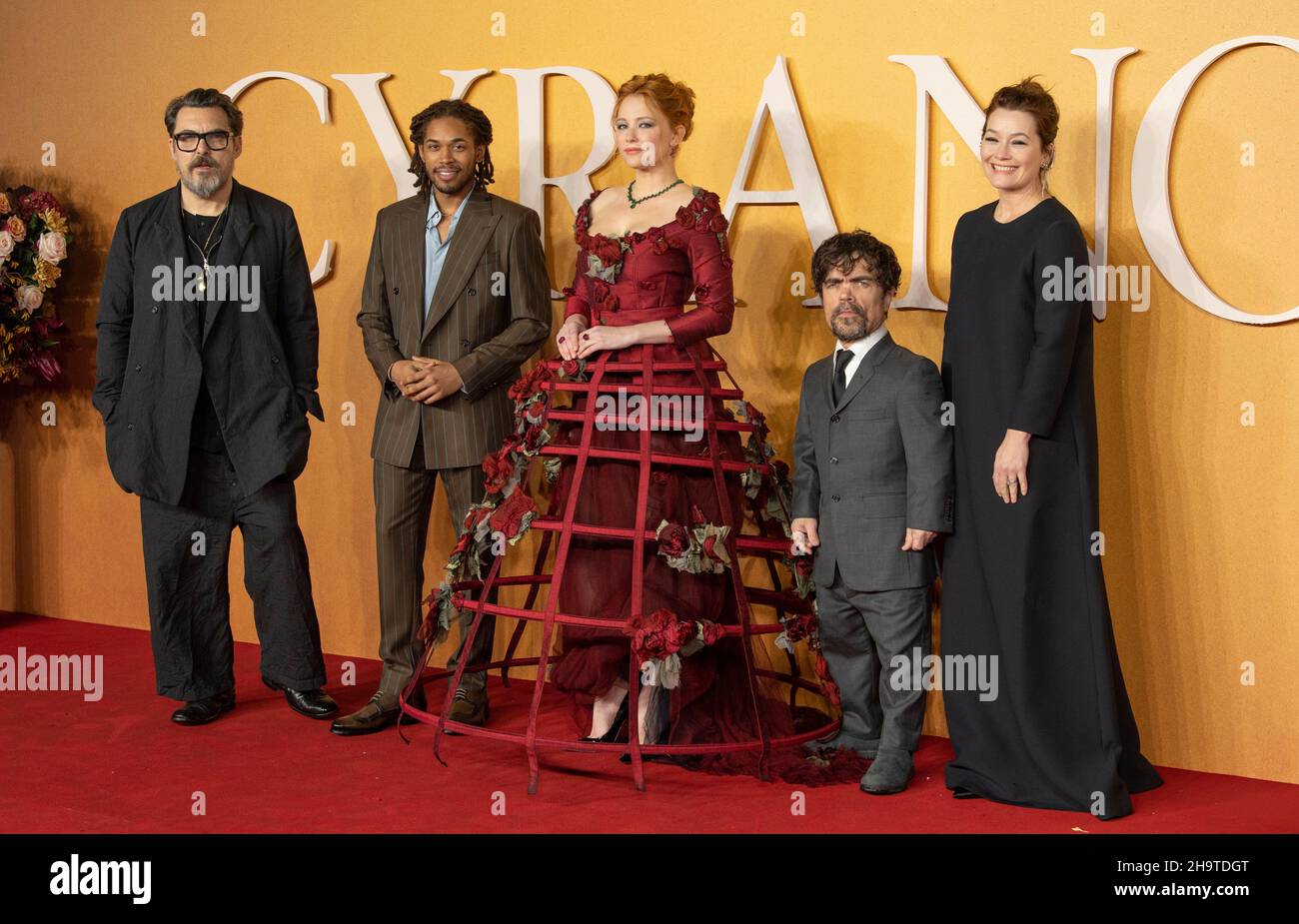 LONDON, ENGLAND - 07 DEC 2021: Joe Wright, Kevin Harrison Jr, Haley Bennett, Peter Dinklage and Erica Schmidt attends the UK Premiere of 'Cyrano' at O Stock Photo