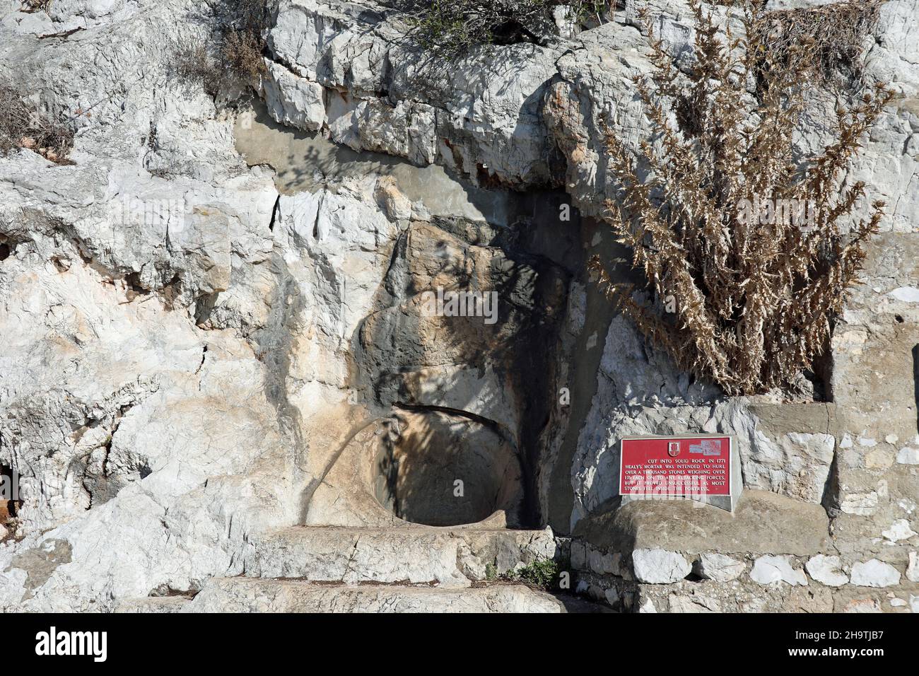 Healys Mortar at Upper Rock in Gibraltar Stock Photo