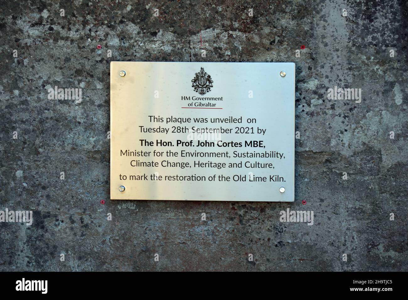 Lime kiln plaque in Gibraltar Stock Photo Alamy