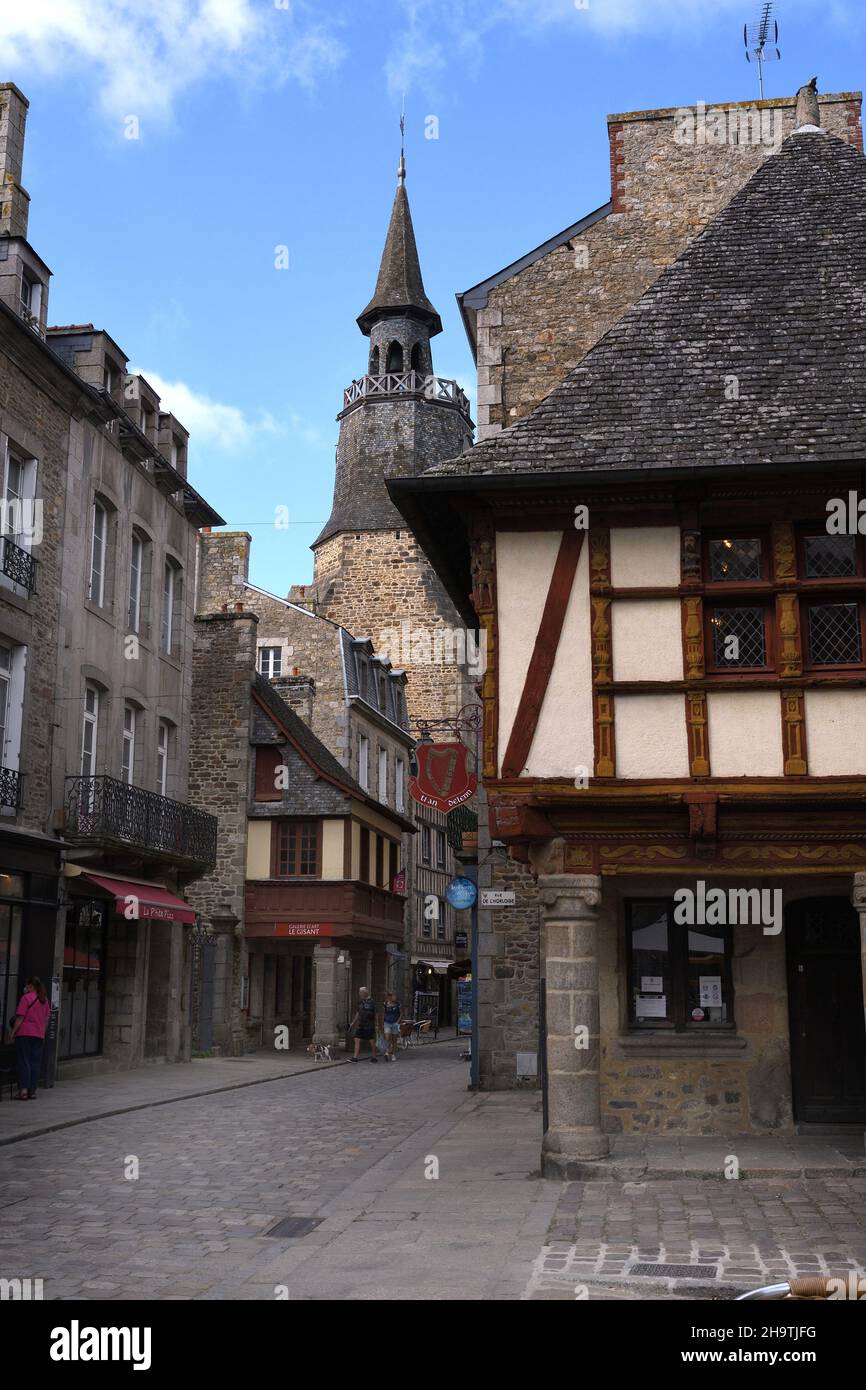 Hotel Keratry, tower of l'Horloge in the background , France, Brittany, Departement Cotes-d’Armor , Dinan Stock Photo