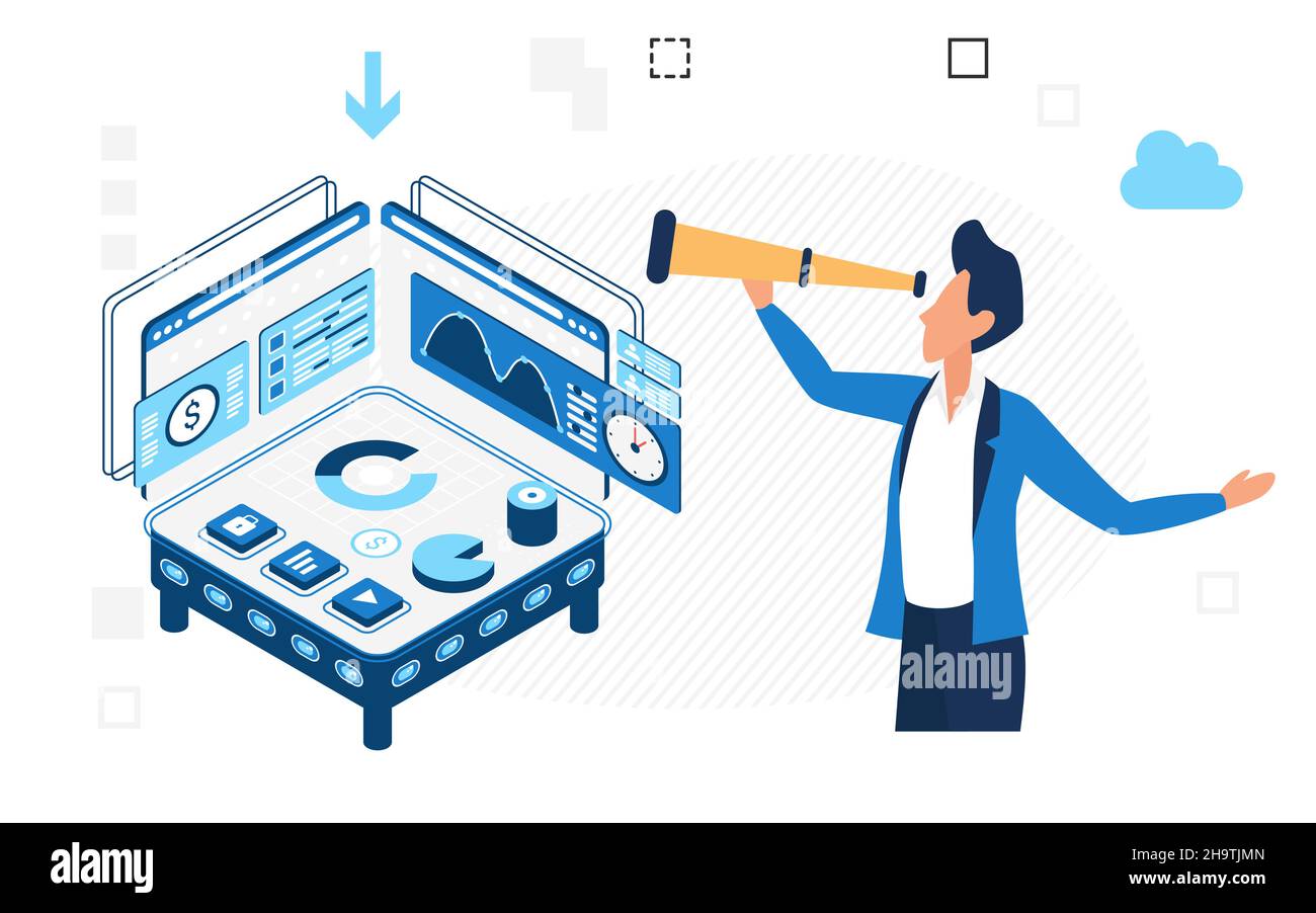 A man examines finance charts, economic indicators and quotes. Big data