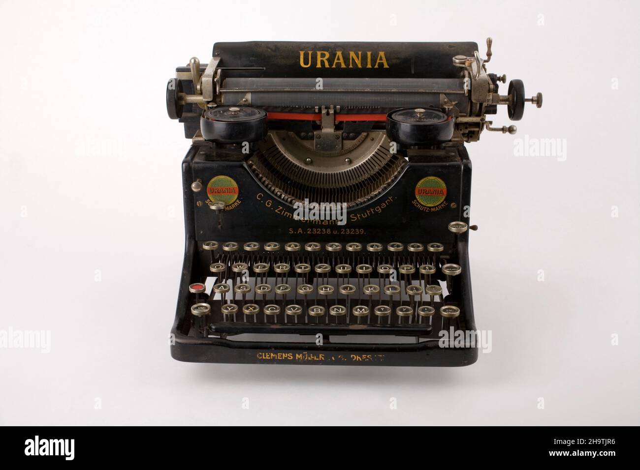 old mechanical black typewriter of Urania, cut out Stock Photo