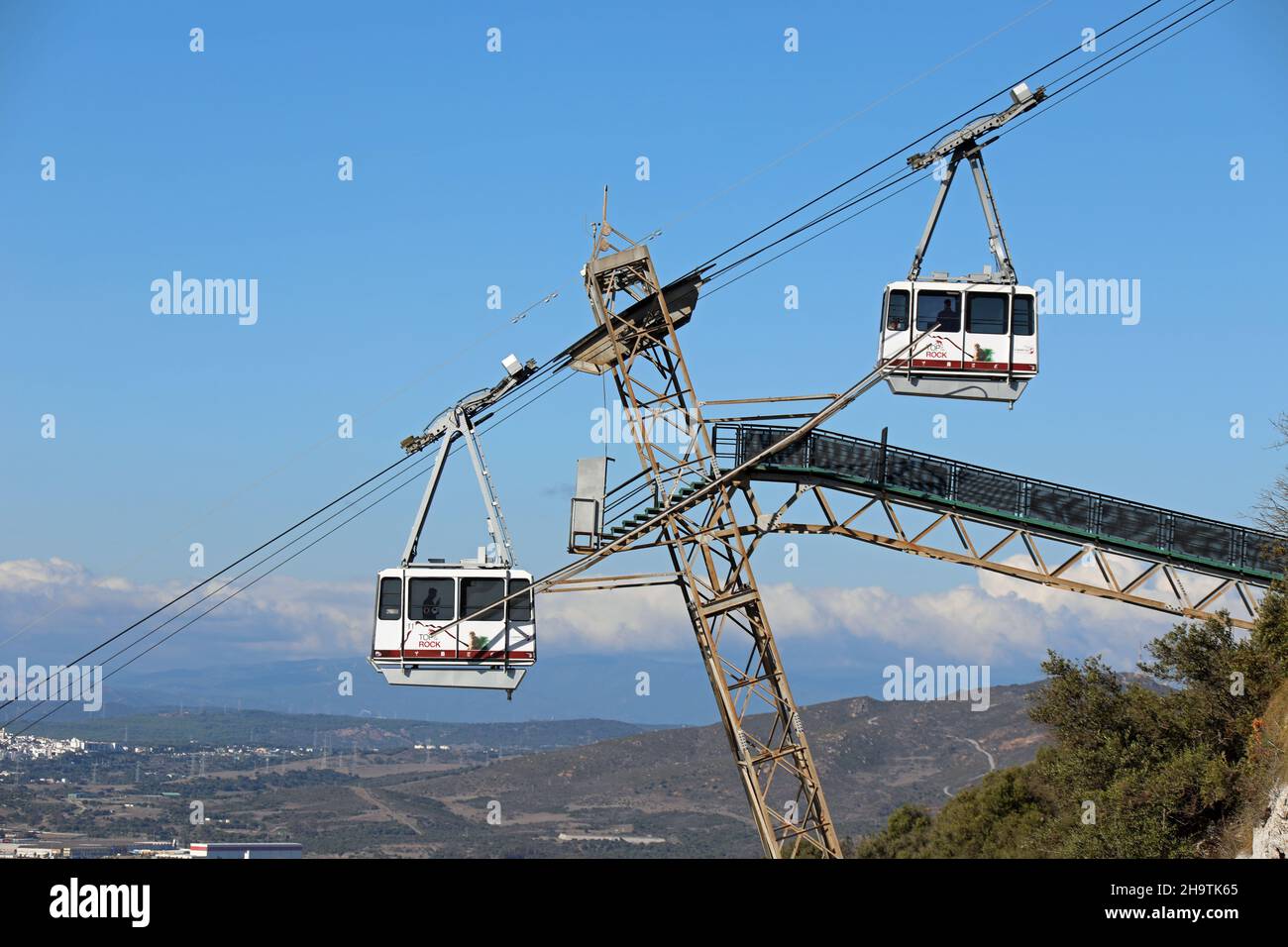 Top of the Rock cable cars in Gibraltar Stock Photo - Alamy