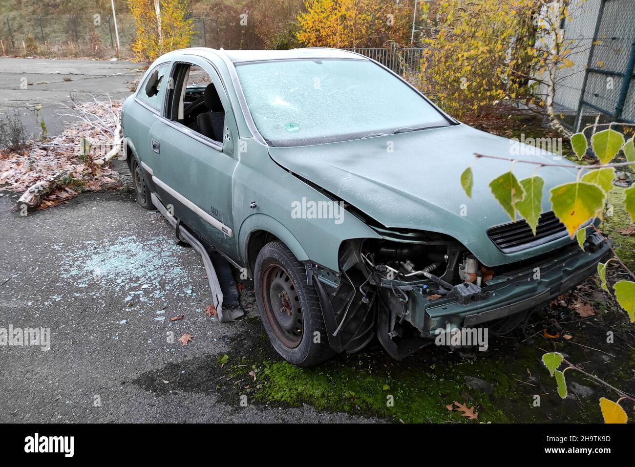 car wrack on a parking lot, Germany, North Rhine-Westphalia, Ruhr Area, Bochum Stock Photo