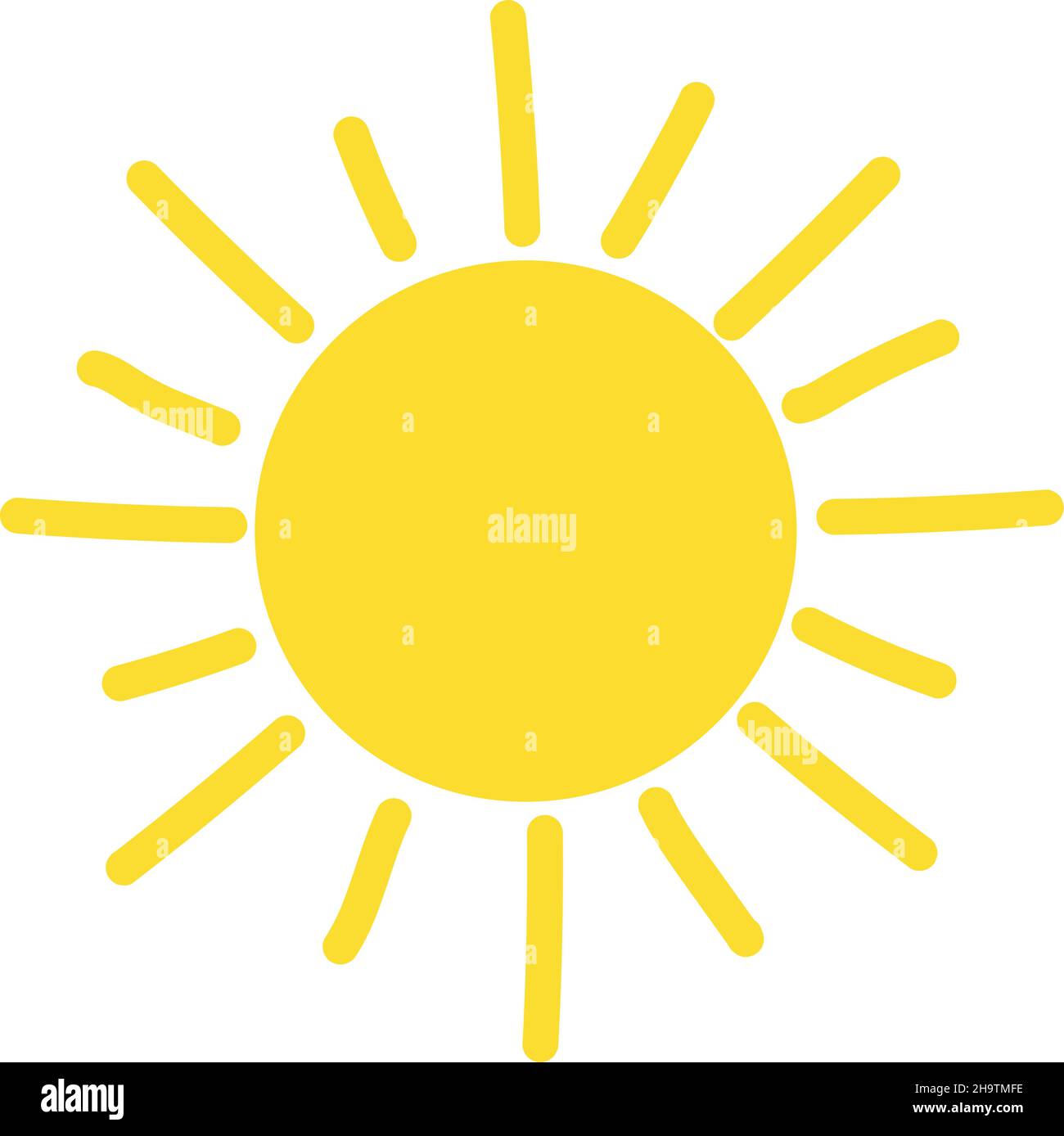 Sun with direct rays. Sunrise bright shine illustration image isolated on white background Stock Vector