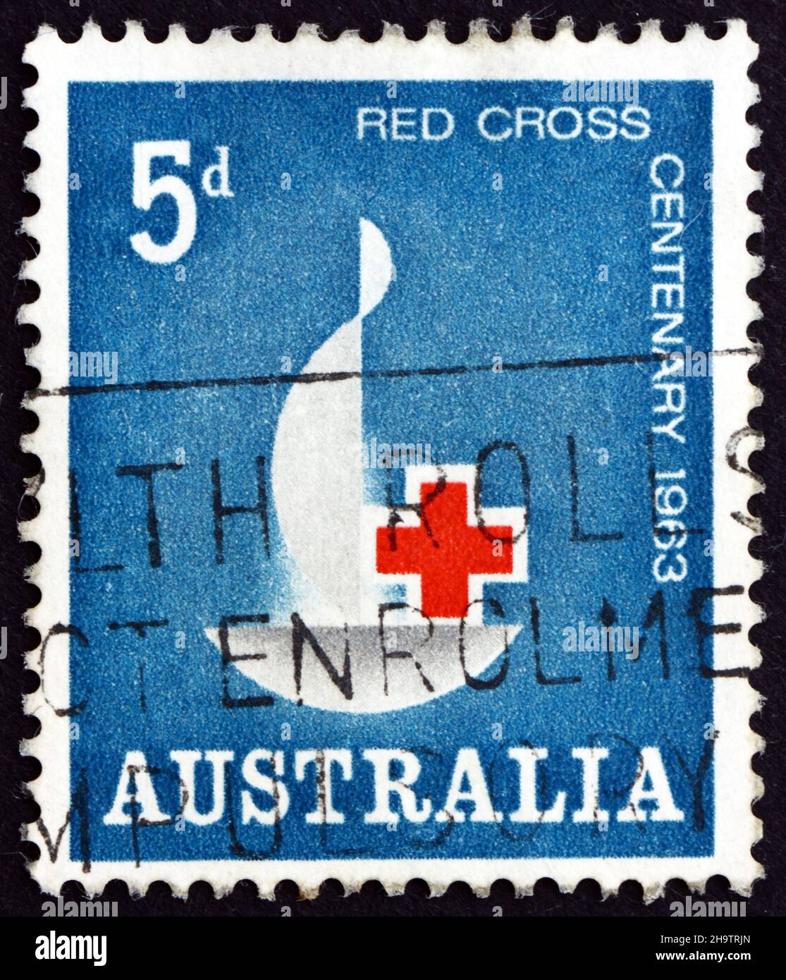 AUSTRALIA - CIRCA 1963: a stamp printed in the Australia shows Red Cross Centenary Emblem, Centenary of the International Red Cross, circa 1963 Stock Photo