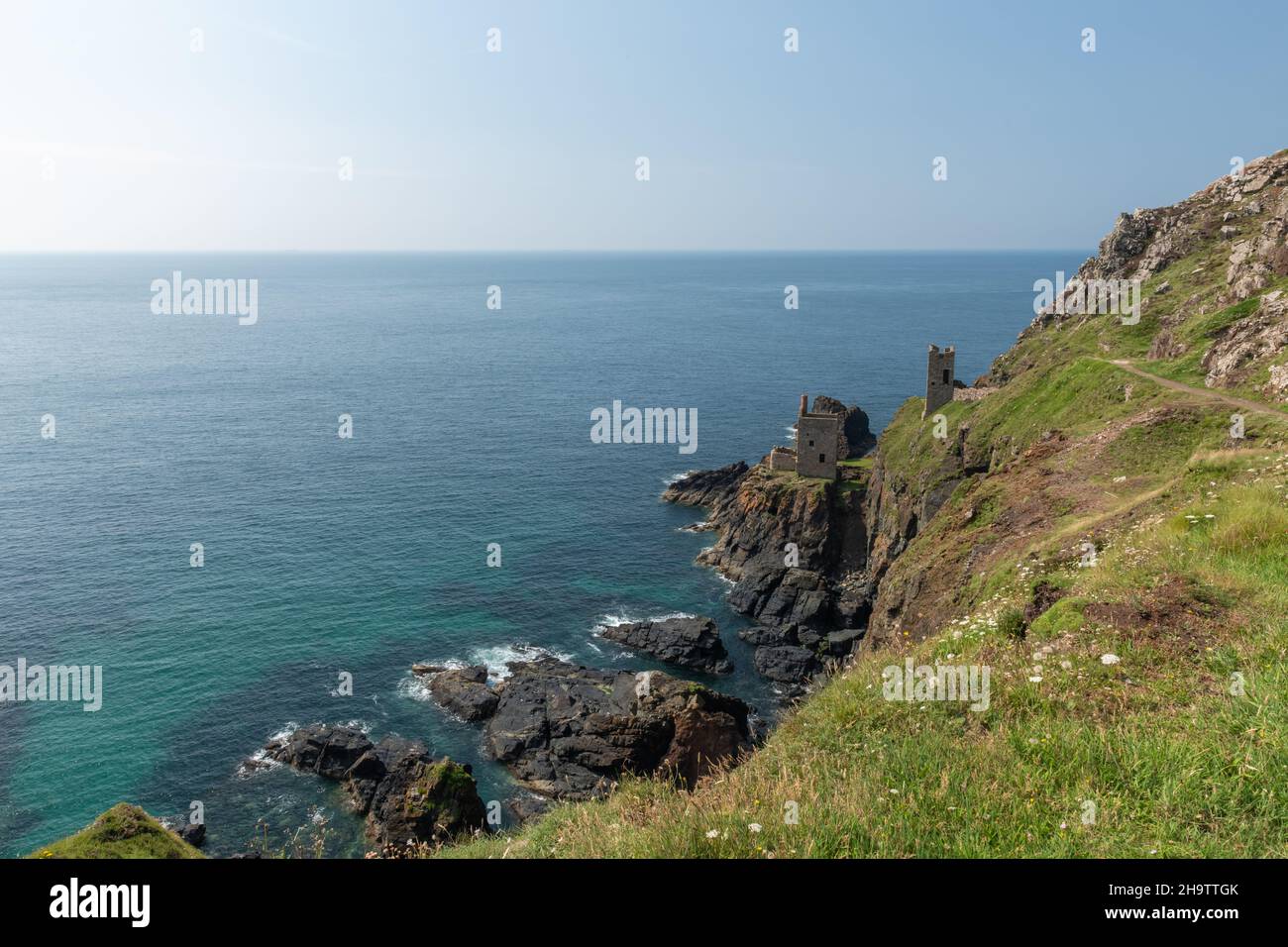 The engine houses at The Crown Mines at Botallack mine in Cornwall ...