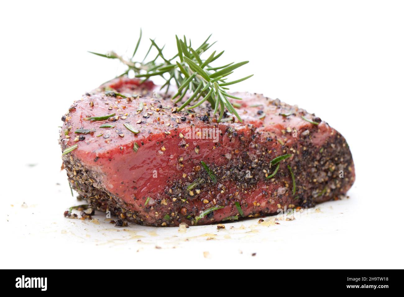 roast beef, beef, raw herbs, rosemary, spice crust, marinade, pepper marinated, spice, twig, sprig of rosemary, roast, fat, black, whole, meat, fresh, Stock Photo