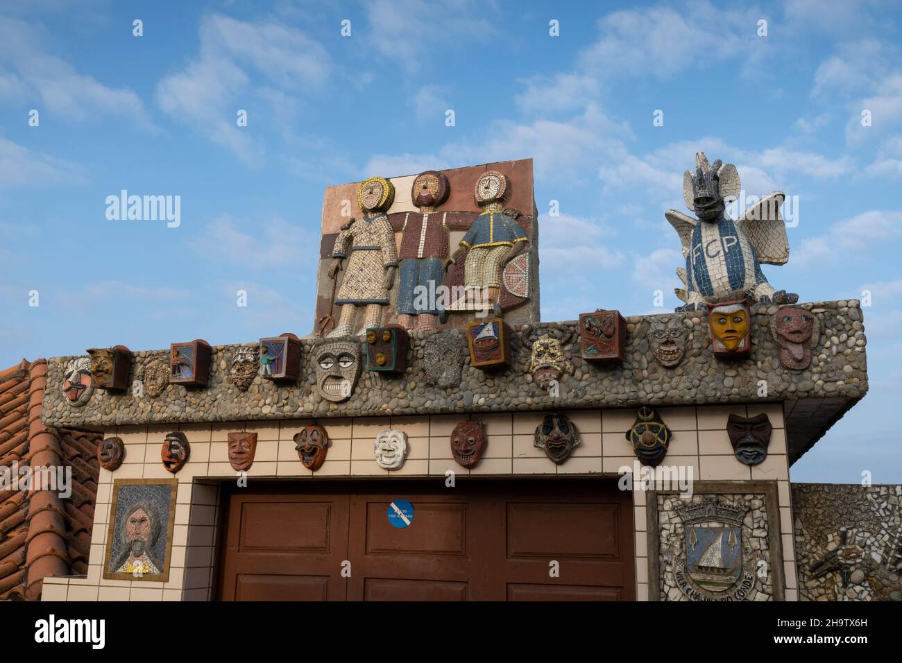 A home adorned with fantastical mosaics along the Camino Portuguese in Vila Chã, Portugal. This route of the Camino de Santiago pilgrimage runs north Stock Photo