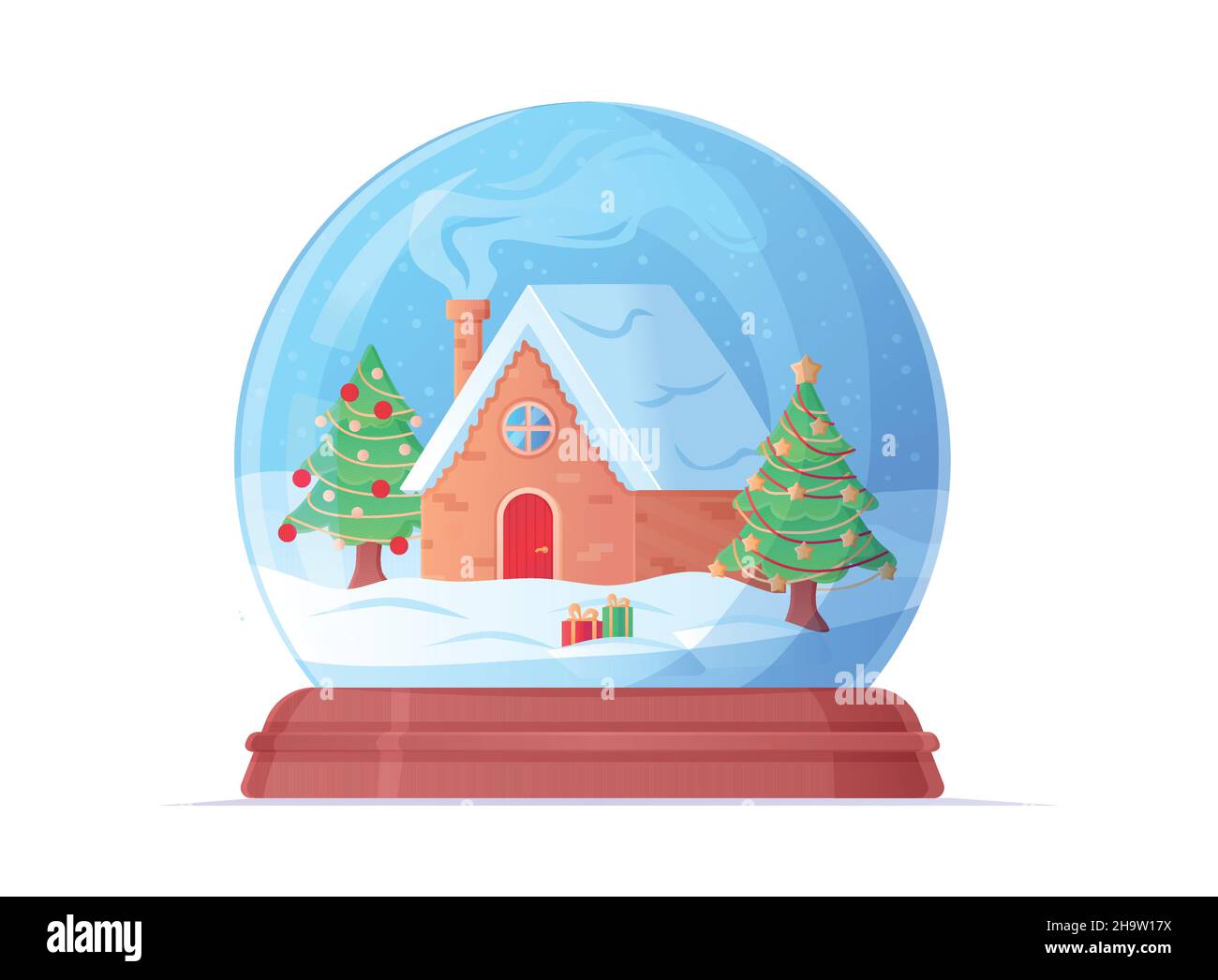 Snow globe with cozy home and christmas tree cartoon illustration Stock ...