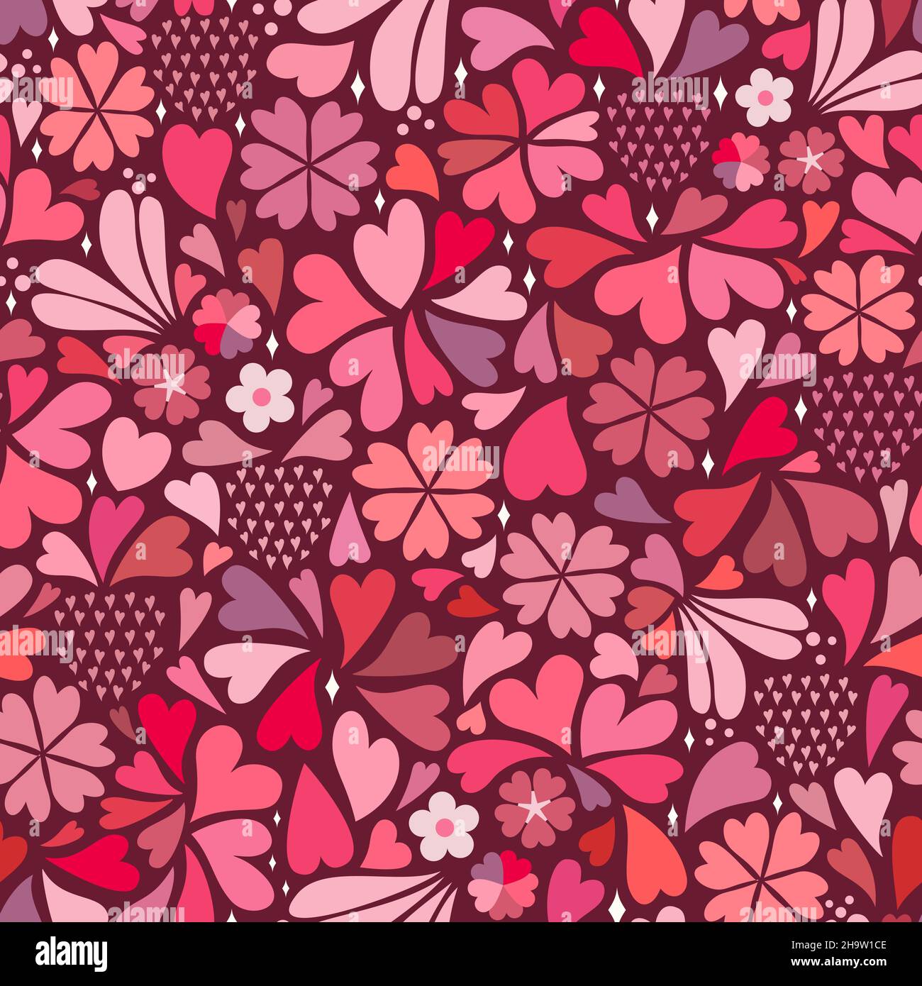 Classic pink and red scattered hearts, flowers and sparkles shapes ...
