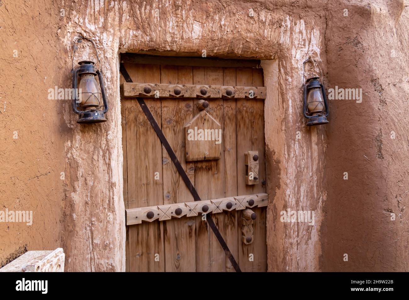 Traditional Arab wood door carvings, Riyadh Province, Saudi Arabia