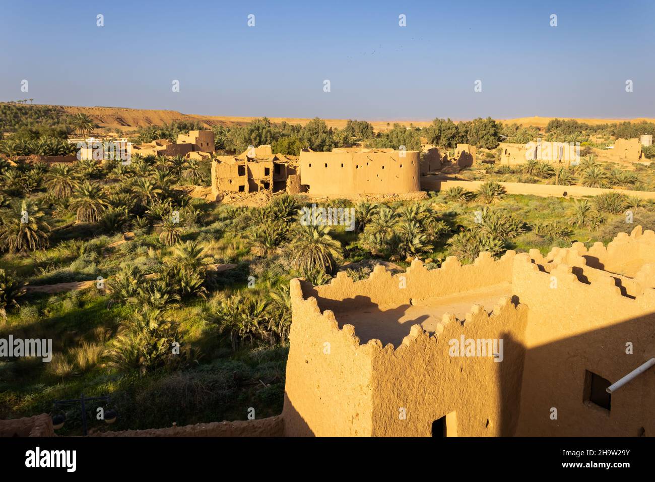 An aerial view of the traditional Arab mud brick village in Saudi