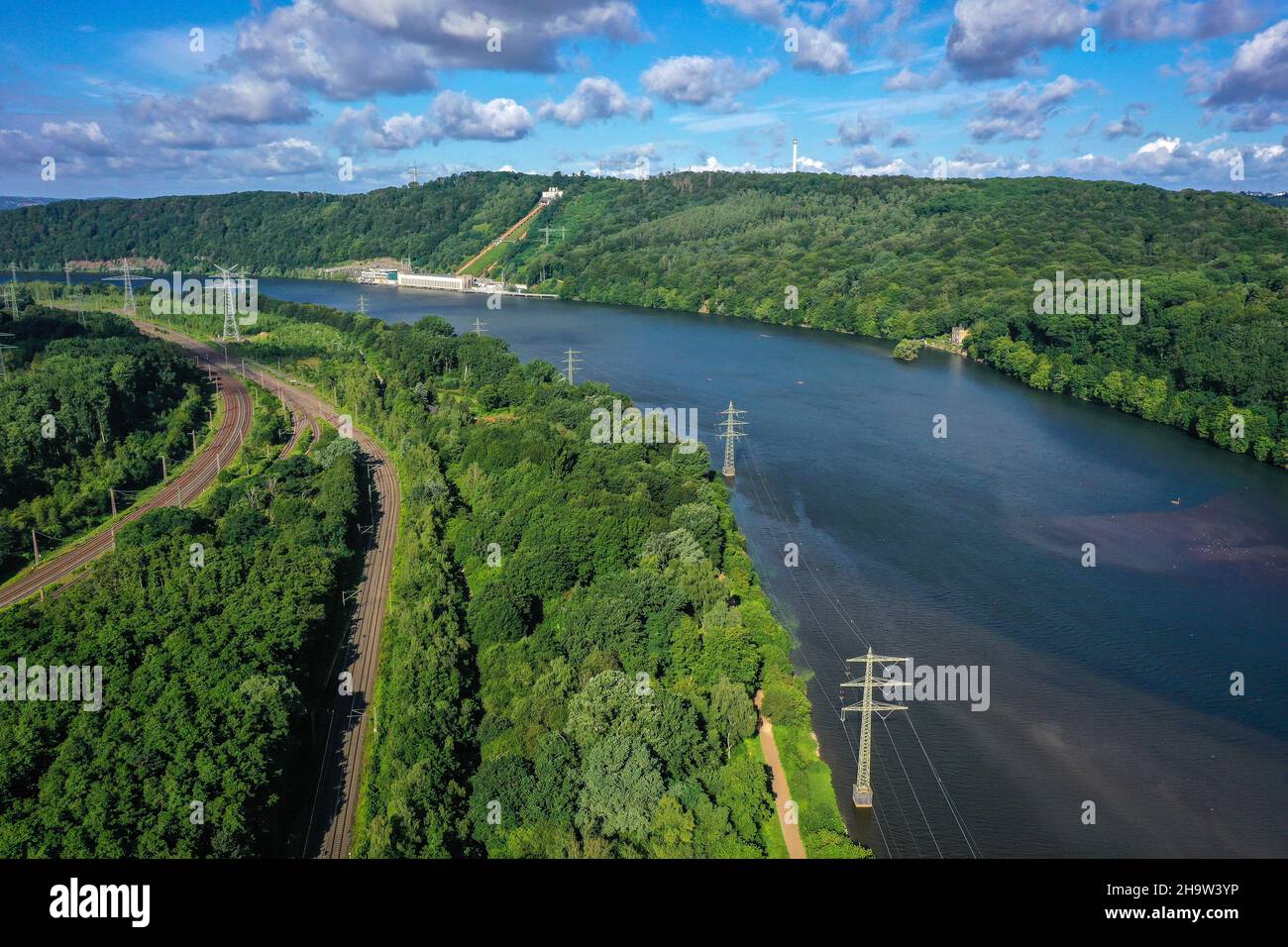 '29.07.2021, Germany, North Rhine-Westphalia, Hagen - Lake Hengstey is a reservoir completed in 1929 and operated by the Ruhr Association in the cours Stock Photo