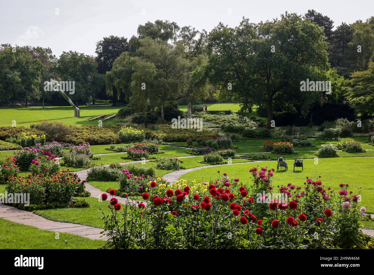 '21.09.2021, Germany, North Rhine-Westphalia, Essen - Grugapark, a park in Essen, originated from the first Grossen Ruhrlaendischen Gartenbau-Ausstell Stock Photo