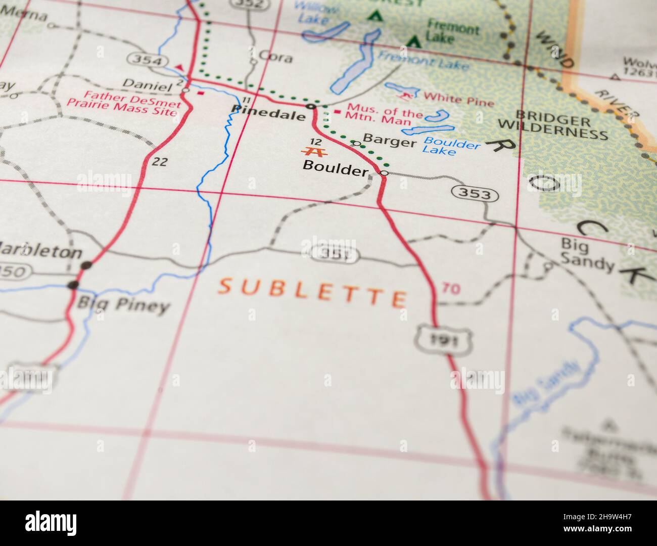 Map of the city of Boulder, WY Stock Photo