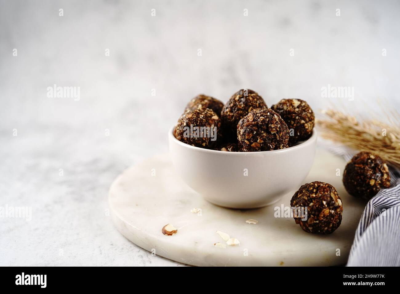 No bake raw energy protein balls with oats nuts and dates, selective focus Stock Photo Alamy