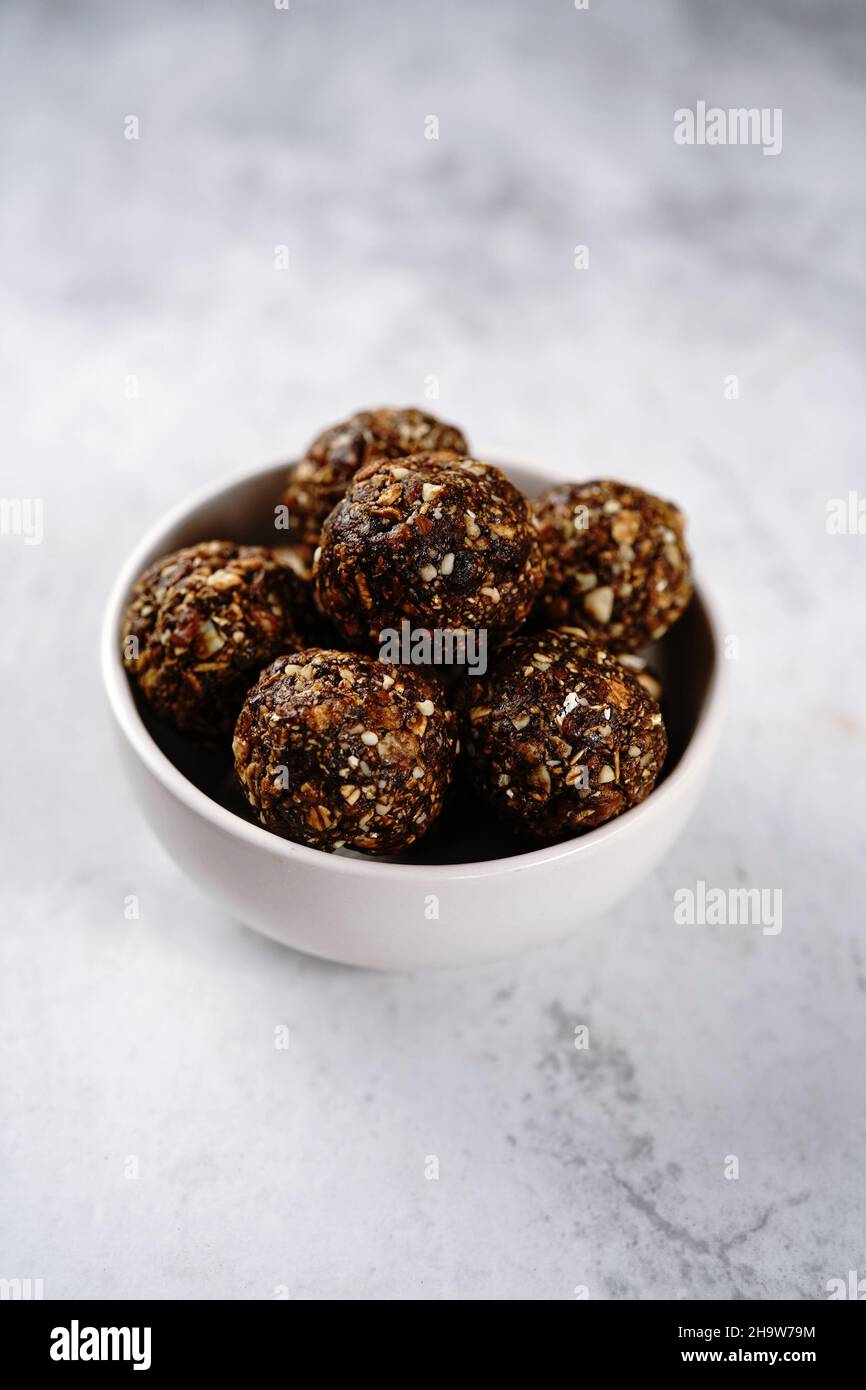 No bake raw energy protein balls with oats nuts and dates, selective focus Stock Photo Alamy