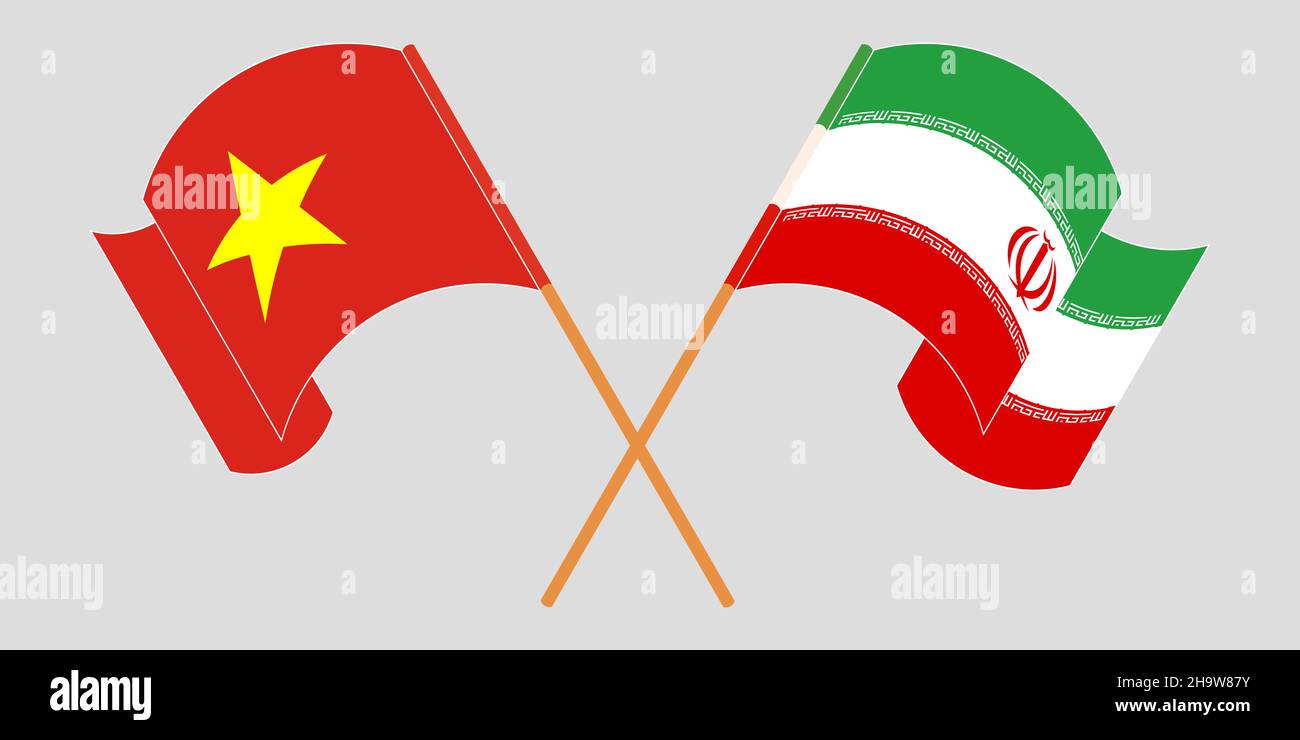 Crossed and waving flags of Iran and Vietnam. Vector illustration Stock Vector