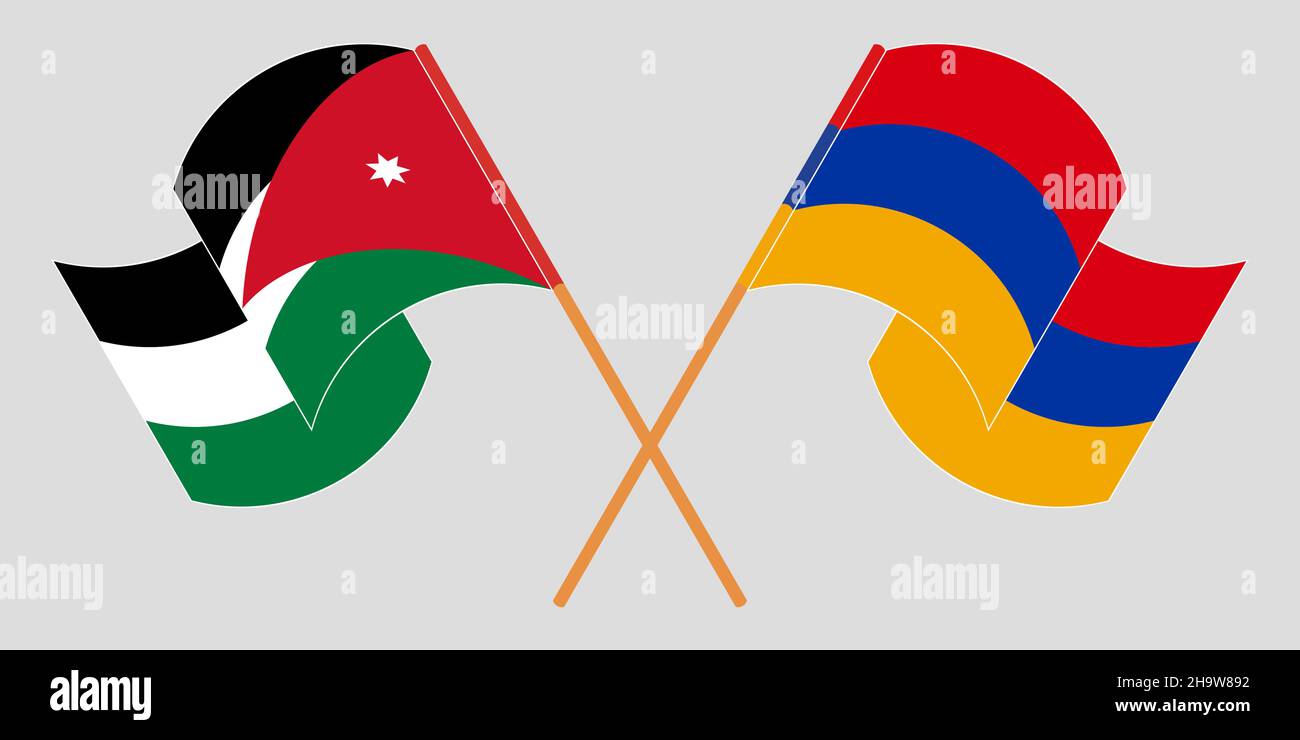 Crossed and waving flags of Jordan and Armenia. Vector illustration Stock Vector