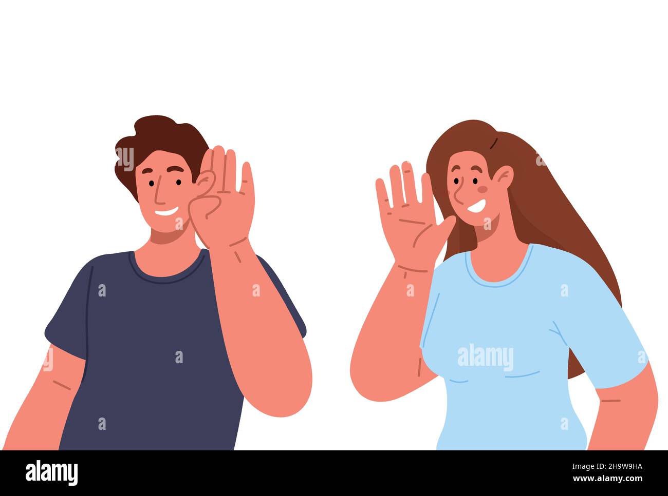 Young woman whispering something to her man.Vector flat illustration.  Stock Vector