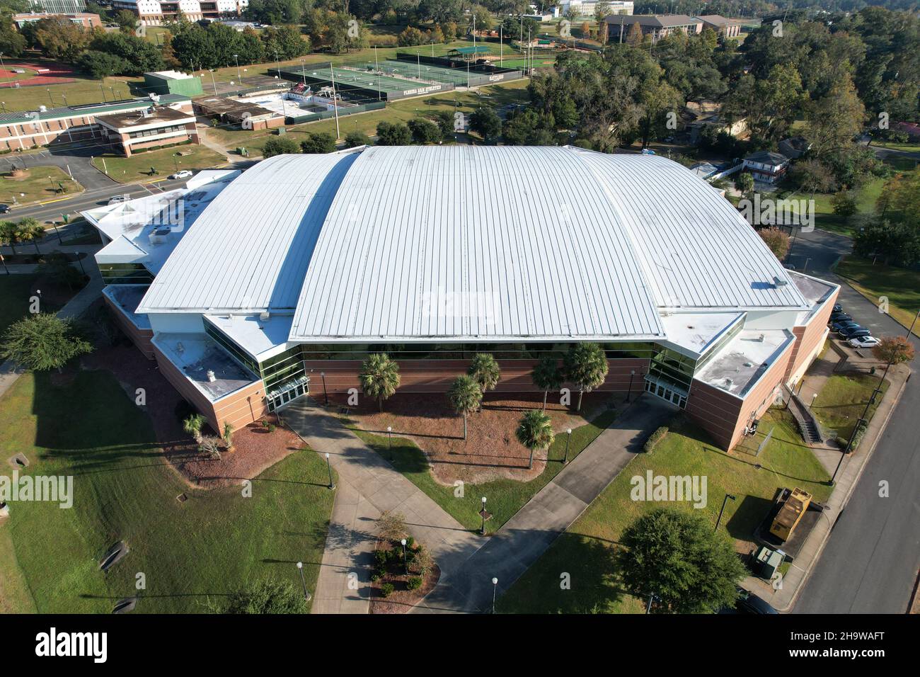 An aerial view of the Al Lawson Center on the campus of Florida A&M University, Saturday, Nov. 20, 2021, in Tallahassee, Fla. The arena houses the FAM Stock Photo