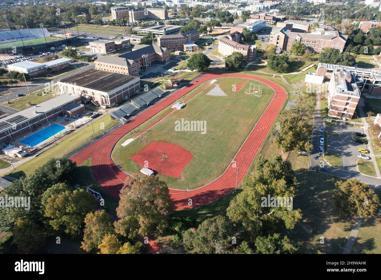 An aerial view of Pete Griffin Track on the campus of Florida A&M University, Saturday, Nov. 20, 2021, in Tallahassee, Fla. The stadium is the home of Stock Photo