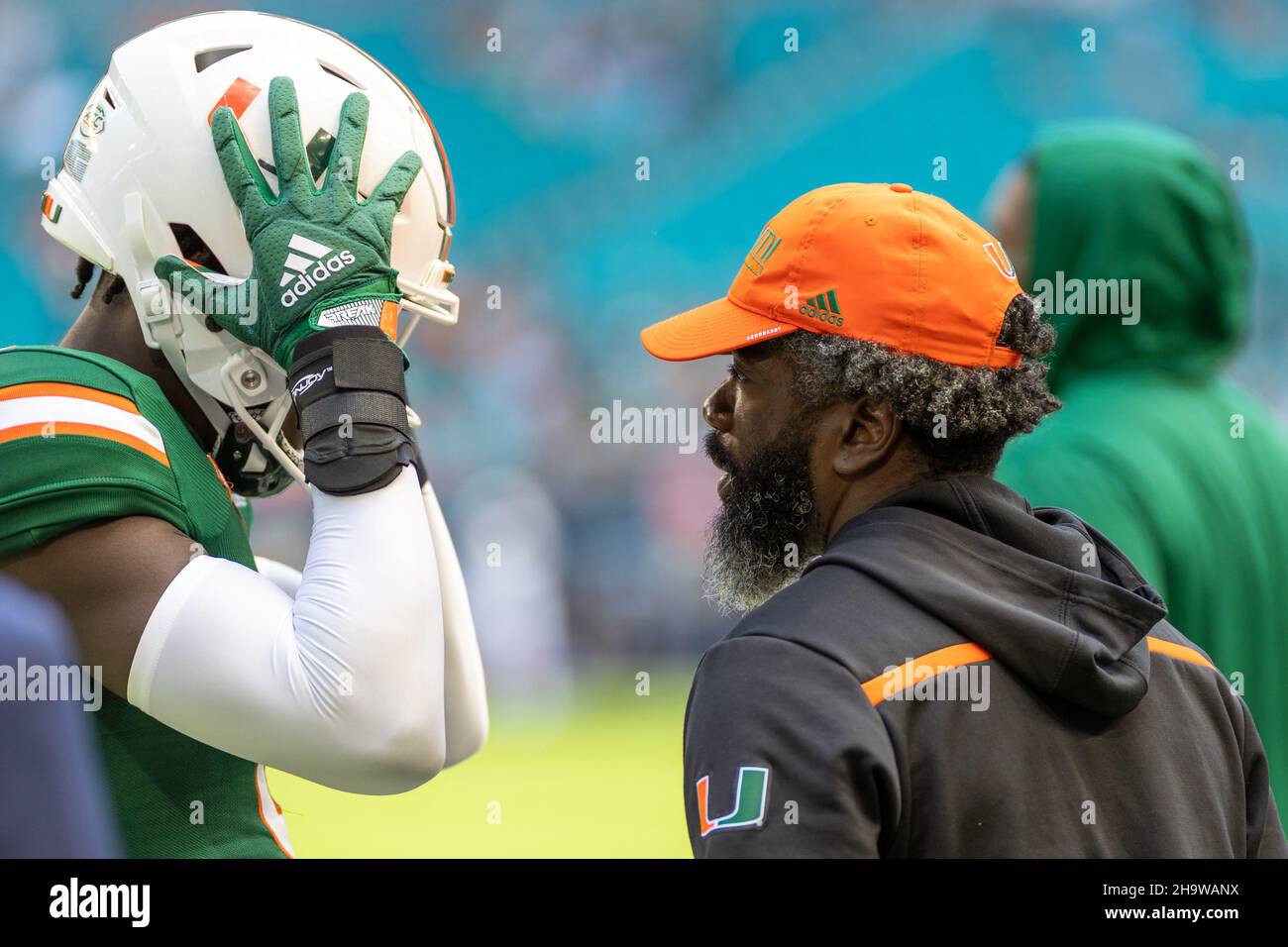 Miami Hurricanes v Georgia Tech Yellow Jackets, 2021 College Football Game in Hard Rock Stadium. Stock Photo