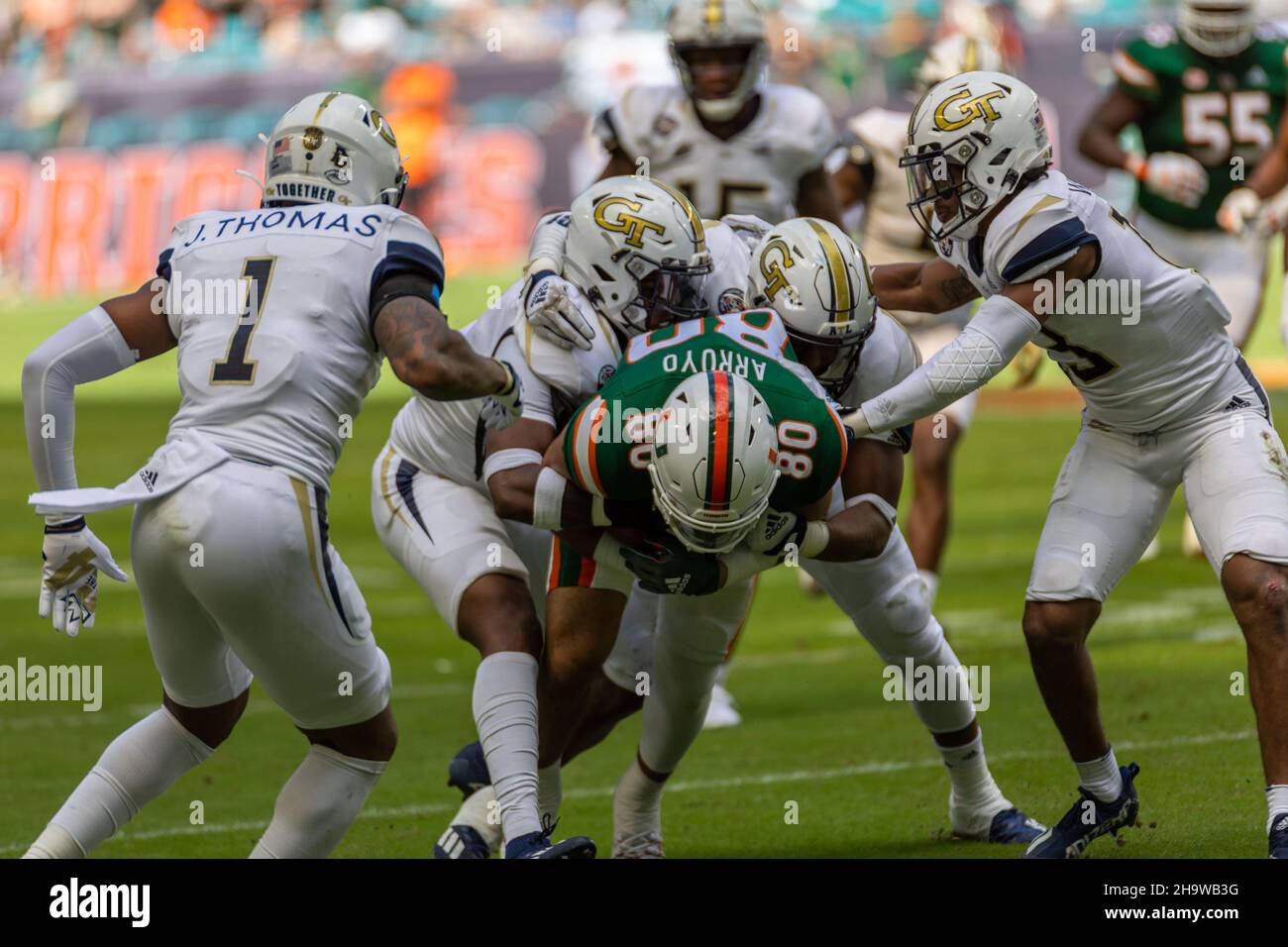 Miami Hurricanes v Georgia Tech Yellow Jackets, 2021 College Football Game in Hard Rock Stadium. Stock Photo