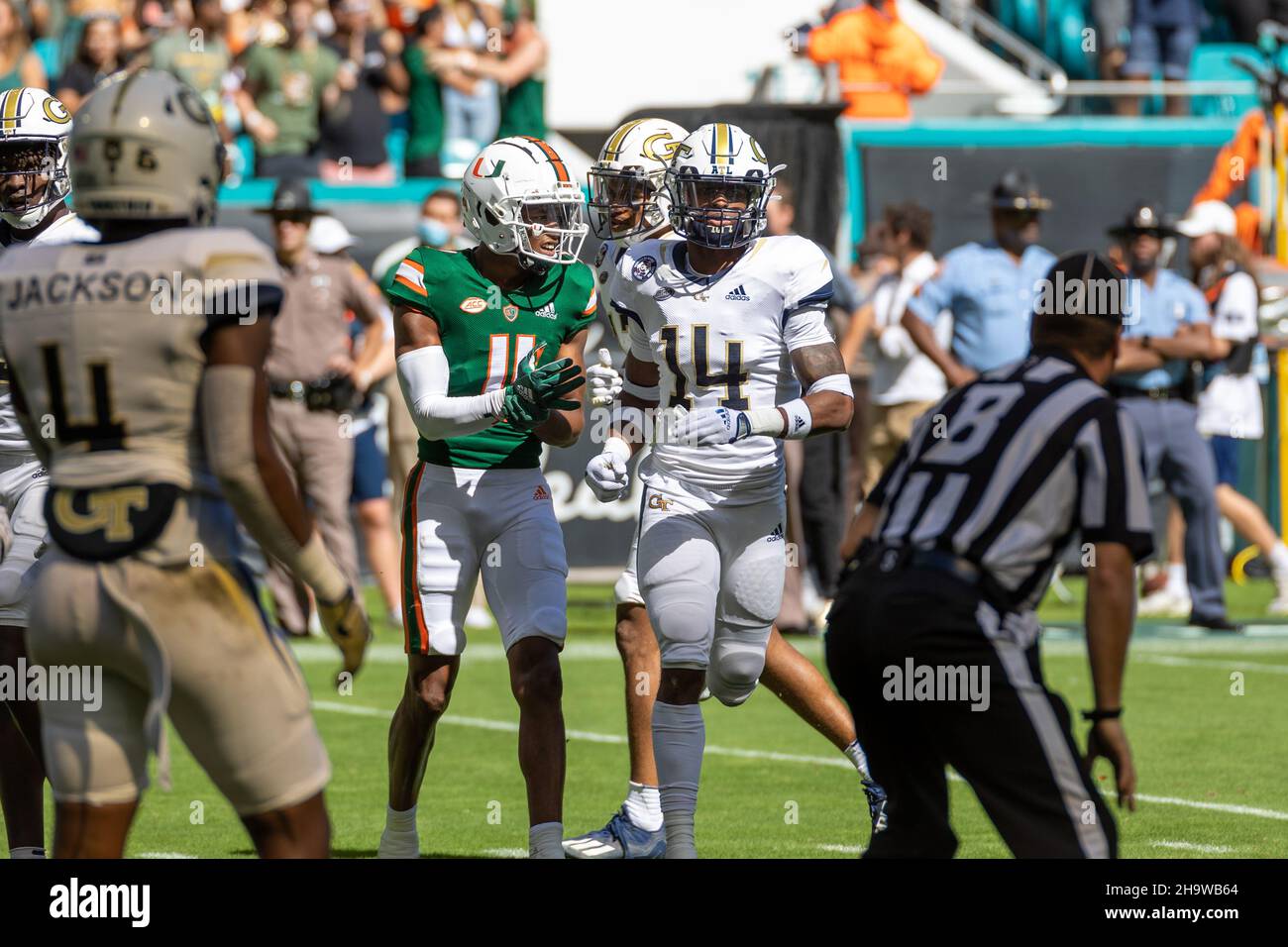 Miami Hurricanes v Georgia Tech Yellow Jackets, 2021 College Football Game in Hard Rock Stadium. Stock Photo