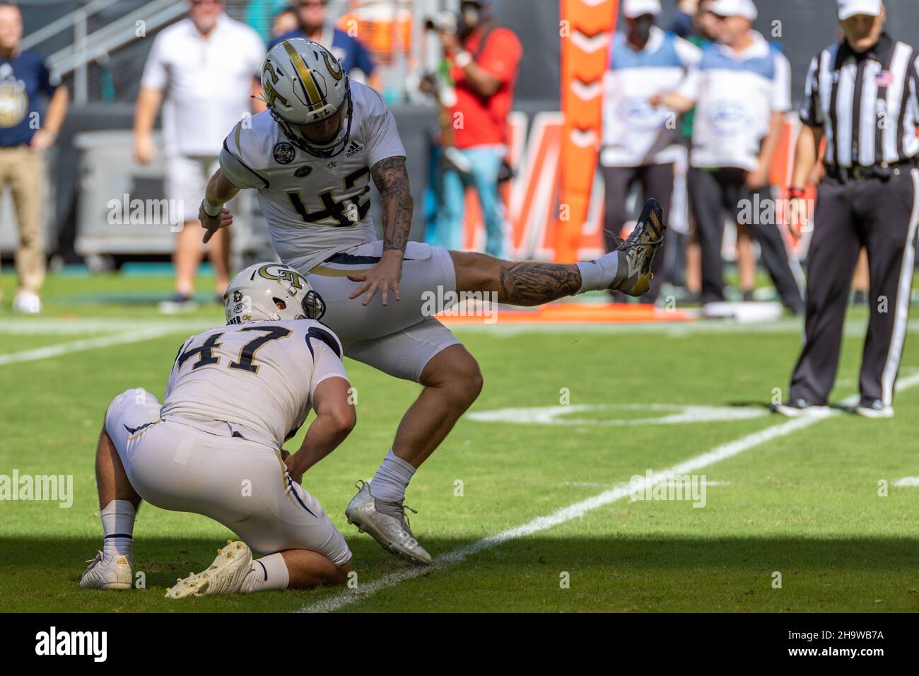 Miami Hurricanes v Georgia Tech Yellow Jackets, 2021 College Football Game in Hard Rock Stadium. Stock Photo